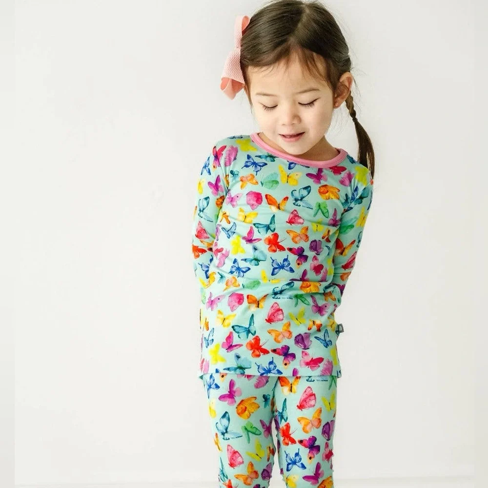 Macaron + Me Rainbow Butterflies Long Sleeve Bamboo Pajama Set 2T 3T 4T 5T